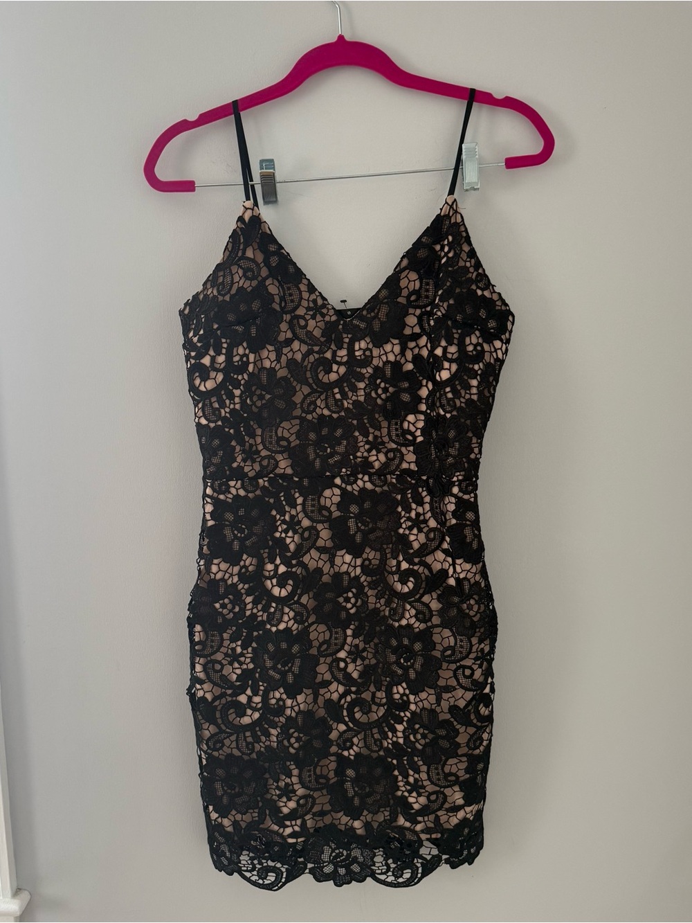 Express Black Lace Overlay Nude Slip Sheath Dress